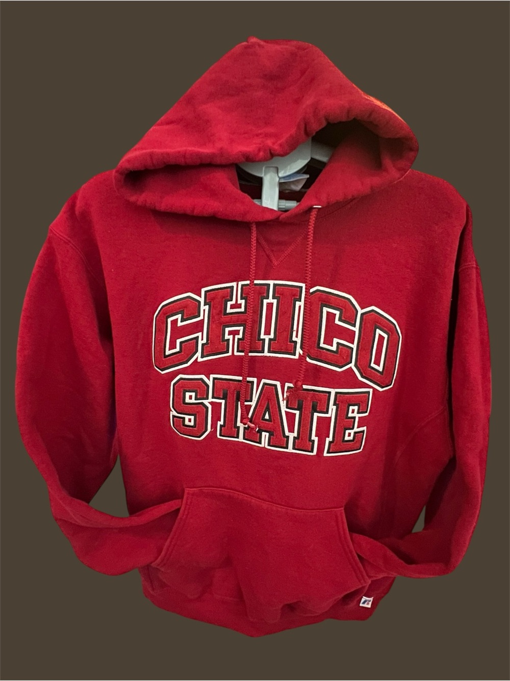 Vintage Russell Athletic Chico State Wildcats Hoodie Tackle Twill Red